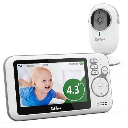 TakTark Babá Eletronica Câmera, 4.3" Monitor de Bebe, Sem Wi-Fi, 2 Way Audio, Visão Nocturna, Zoom Digital, Economia de energia VOX, Temperatura ambiente, Ideal para Pais Novos - Webiishop