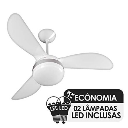 Ventilador de Teto Ventisol Fênix Branco/Silver 3 Pás, Cv3, 02 Lâmpadas Led Inclusas - 127v - Webiishop