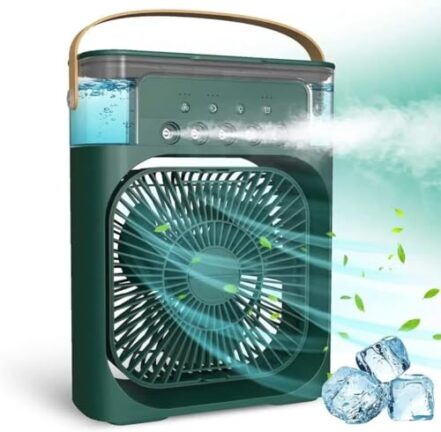 Ventilador de ar condicionado portátil, Mini Ar Condicionado Umidificador Climatizador com tanque de água de 600ml,3 velocidades de vento e pulverizador de 5 furos com luz LED de 7 cores (Verde) - Webiishop
