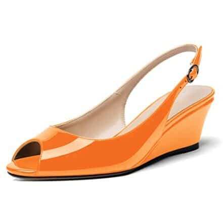 WAYDERNS Sapato feminino Peep Toe Slingback fivela couro envernizado plataforma salto baixo 5 cm - Webiishop