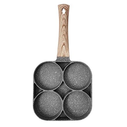 bigbigfamily Panela de ovo frito, panela de panqueca com 4 furos, frigideira antiaderente com cabo de madeira, ferramenta de cozinha antiderrapante para fazer panqueca de hambúrguer de ovo frito - Webiishop