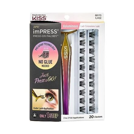 imPRESS Kit De Cílios Postiços Kiss Press-On Falsies Volumoso Preto Sem Necessidade De Cola Sem Complicações Faixa Invisível Natural 24 Horas Sem Danos Sem Resíduos Pegajosos - Webiishop