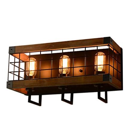 Arandelas de parede, arandela de madeira iluminação de parede retrô retangular luz de teto, lâmpada LED de madeira, plugue de lanterna rústica na parede arandela luminária de cabeceira decoração de es - Webiishop