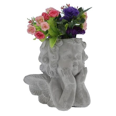 BEIJIALY Vaso porta-flores com cabeça de anjo, pequeno estilo retrô vaso de anjo vaso de flores de anjo de cimento, vaso de recipiente de plantas suculentas ornamento de mesa para jardim da sala de es - Webiishop