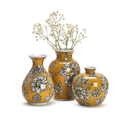 Conjunto de 3 vasos chinioserie amarelos Two's Company Blossoming - porcelana pintada à mão - Webiishop