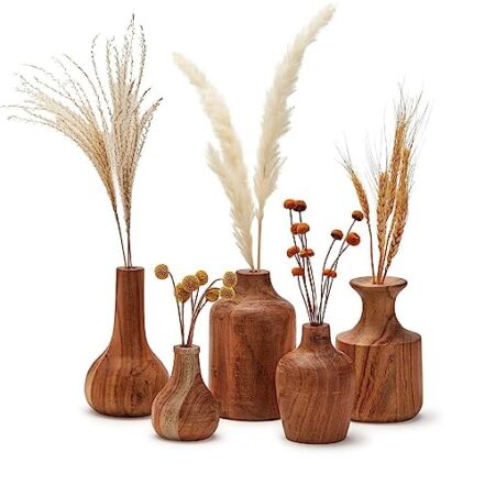 Conjunto de 5 vasos de madeira artesanais Two's Company (apenas flores secas) - Webiishop