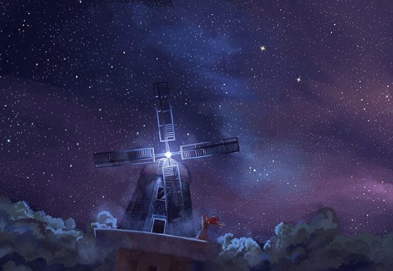 FEICHANGWM Moinho de vento no céu estrelado Papel de parede Decoração de parede Foto Murais de parede 430x300cm - Webiishop