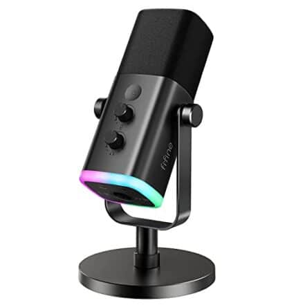 FIFINE Microfone Dinâmico Xlr/USB Para Gravação De Podcasts, Microfone De Transmissão De Jogos De Computador Com Luz RGB, Botão De Mudo, Conector De Fones De Ouvido Suporte De Mesa-Ampligame AM8 Preto - Webiishop