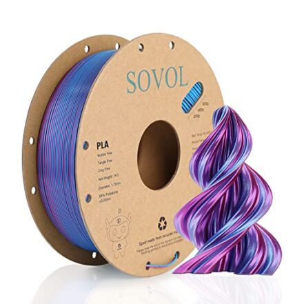 Filamento PLA de cor dupla Sovol 1,75 mm, material de impressão 3D PLA de seda, filamento de cor dupla rosa azul 2 em 1 filamento PLA de coextrusão +/-0,02 mm, 1 kg - Webiishop