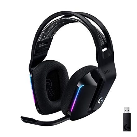 Headset Gamer Sem Fio Logitech G733 7.1 Dolby Surround com Tecnologia Blue VO!CE, RGB LIGHTSYNC, Drivers de Áudio Avançados e Bateria Recarregável para PC e PlayStation - Preto - Webiishop