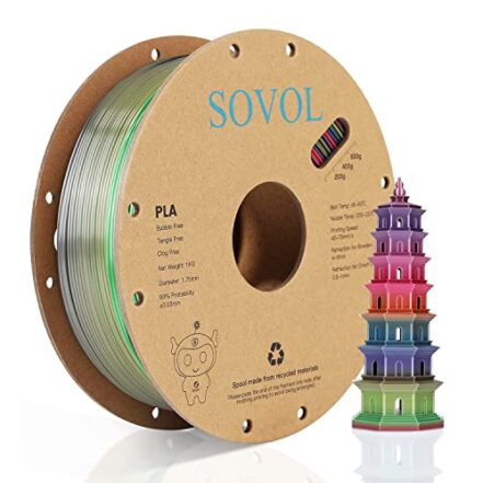 Impressora Sovol 3D Silk Shiny PLA multicolorido Fast Gradient Change Rainbow 1 kg (2,2 lbs) Carretel de materiais de impressão 3D, precisão dimensional +/- 0,03 mm, 1,75 mm, arco-íris vermelho - Webiishop