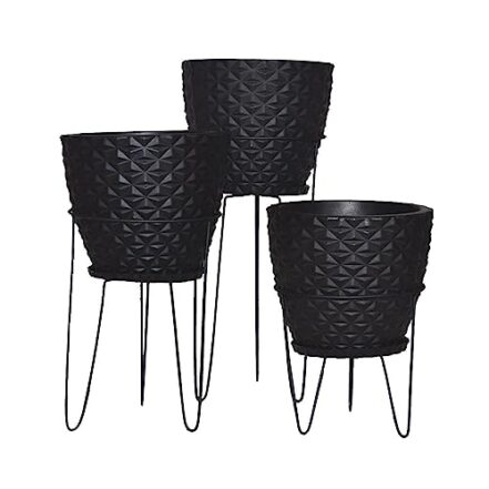 Jogo 3 Suporte Com Vaso Tripé Ferro Planta Chão Cor:Preto - Webiishop