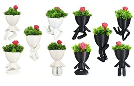 Kit 10 Vasinhos Decorativo Bob cachepot Para plantas Suculentas (5vasos Brnco + 5 Vasos Pr) - Webiishop