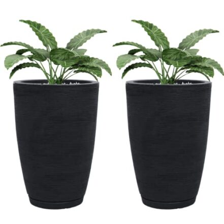 Kit 2 Vasos Polietileno Para Plantas Jardim Sala Casa Luxo Cone Bojo 1 Com Prato (Preto) - Webiishop