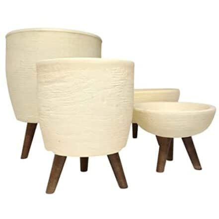 Kit 4 Vasos Para Plantas E Decoração Com Tripé De Madeira Cor: Bege - Webiishop