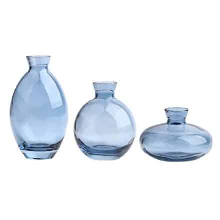 Mini vasos de flores decorativos modernos, conjunto de 3 vasos de botão de vidro, vasos transparentes pequenos bonitos, vaso de flores de vidro feito à mão para arranjos florais, peça(azul) - Webiishop