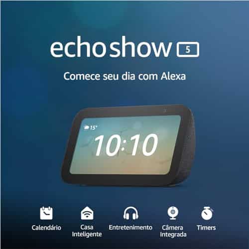 Novo Echo Show 5 (3ª geração - 2023) | Smart display com Alexa, graves 2x mais potentes e som mais nítido | Cor Preta - Webiishop