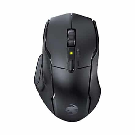 ROCCAT Mouse preto para jogos, 17 entradas programáveis, sensor óptico de olho de coruja de 19K DPI, conectividade Bluetooth, vida útil da bateria de 800 horas - Webiishop