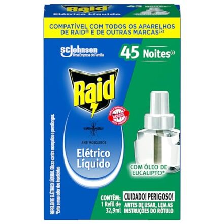Repelente Elétrico Líquido Raid 45 Noites Eucalipto Refil de 32,9ml - Webiishop