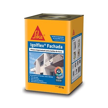 SIKA Igolflex Fachada, Pintura impermeável e elástica que protege as paredes contra fissuras e batidas de chuva, Aceita pigmentação, Branco, Balde 20kg - Webiishop