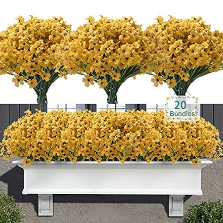 Satefello 20 pacotes de flores artificiais de outono ao ar livre, flores falsas resistentes a UV com plantas de plástico, flor de seda sintética para decoração de plantador suspenso na varanda externa - Webiishop