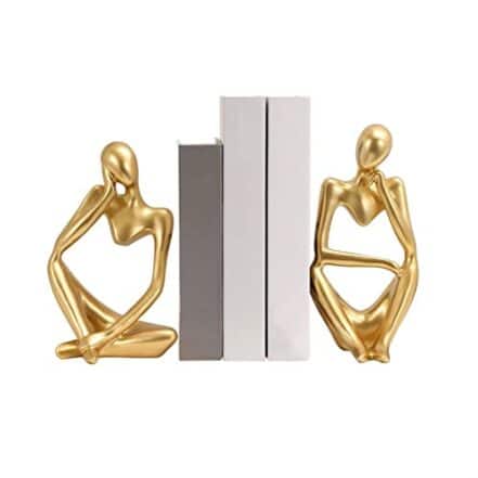 Suportes para livros decorativos, decoração dourada, estátua de pensador, escultura de arte abstrata, conjunto de 2 estátuas de pensador de resina dourada para escritório doméstico moderno, sala de es - Webiishop