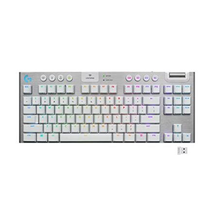 Teclado Mecânico Gamer Sem Fio Logitech G915 TKL com RGB LIGHTSYNC, USB ou Bluetooth, Controles de Mídia, Design Ultrafino, Exclusivo Switch de Perfil Baixo GL Tactile e Bateria Recarregável - Branco - Webiishop