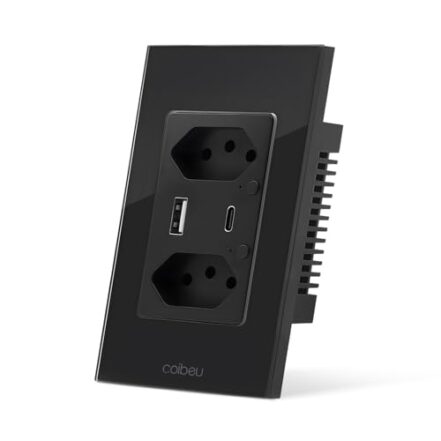 Tomada Inteligente WiFi, Controle Remoto de Eletrodomésticos Por Telefones Celulares, Interruptor Cronometrado, Controle Por Voz, 1 porta USB e 1 porta Tipo-C (Preto) - Webiishop