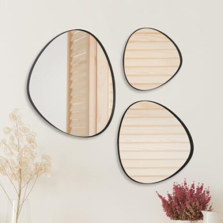 Trio Espelho Decorativo Vidro Organico com Moldura de Couro Suspenso PRETO - Webiishop