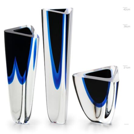 Trio de Vasos Triangulares nº 1, nº 2 e nº 4 Bicolor Preto com Água-marinha Murano Cristais Cadoro - Webiishop