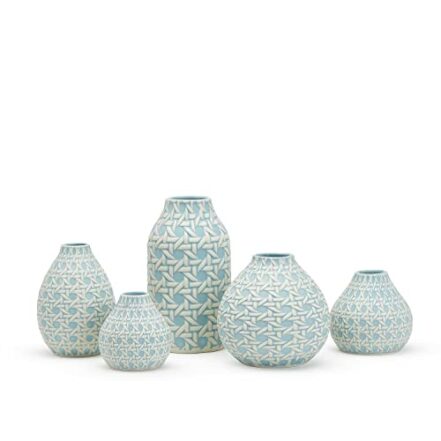 TwCompany Conjunto de 5 Vasos de Padrão de Cana em Relevo Azul Celeste Inclui 5 Estilos, Cerâmica - Webiishop