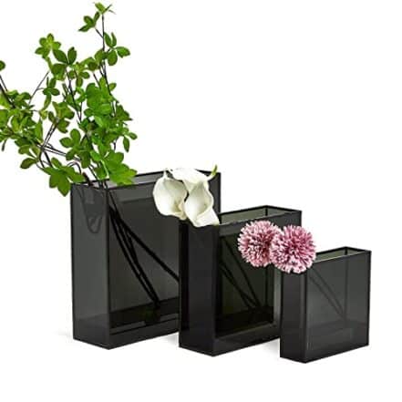 Two's Company Conjunto de 3 vasos quadrados com acabamento em metal preto em 3 tamanhos - vidro/metal - Webiishop