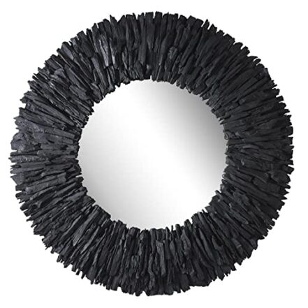 Uttermost Espelho de madeira costeira redondo de teca 100 cm em preto acetinado - Webiishop