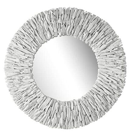 Uttermost Espelho redondo branco de madeira mista de teca 09808 - Webiishop