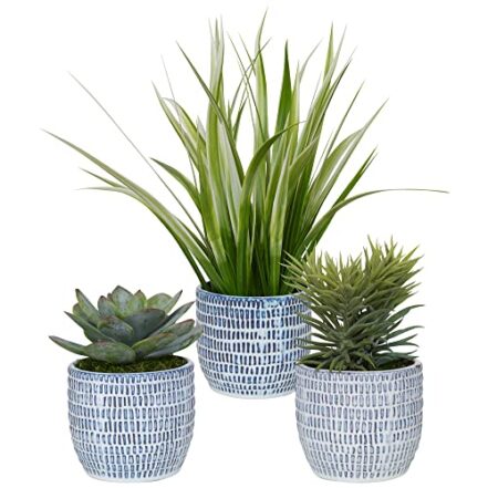 Uttermost Puebla Greenery em azul e branco, conjunto de 3 potes 60192 - Webiishop