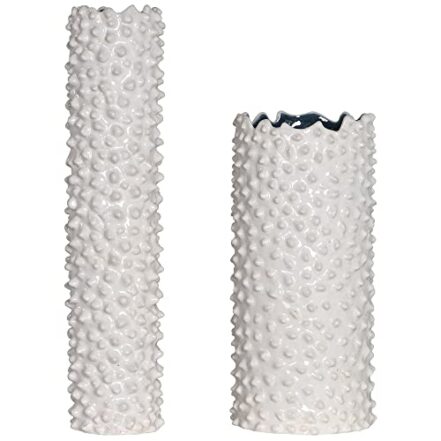 Uttermost Vasos de cerâmica brancos texturizados modernos de meados do século Ciji 17578, conjunto de 2 peças - Webiishop