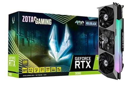 ZOTAC Placa de vídeo Gaming GeForce RTX™ 3090 AMP Extreme Holo 24GB GDDR6X 384-bit 19,5 Gbps PCIE 4.0, HoloBlack, IceStorm 2.0 Advanced Cooling, Spectra 2.0 RGB Lighting, ZT-A30900B-10P - Webiishop