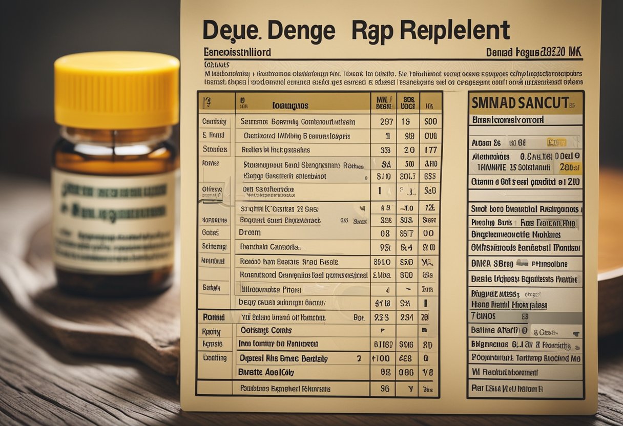 Repelentes com Icaridina, Uma tabela exibindo diversas marcas e tipos de repelentes de dengue, com rótulos e descrições