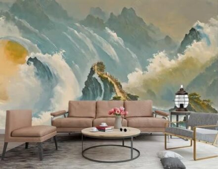 onda do mar abstrata montanha 430x300cm Papel-de-Parede Papel Pintado Pared Dormitorio Fotomurales Decorativos Pared… - Webiishop