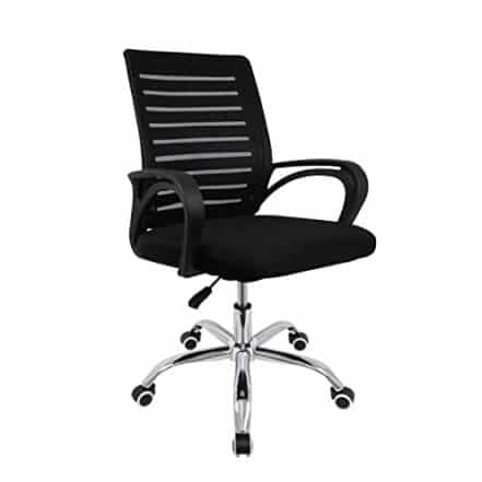 Cadeira De Escritório Giratória Home Office Encosto com Design Listrado em Malha Respirável Preta com Base Cromada e Cinco Rodinhas - Webiishop