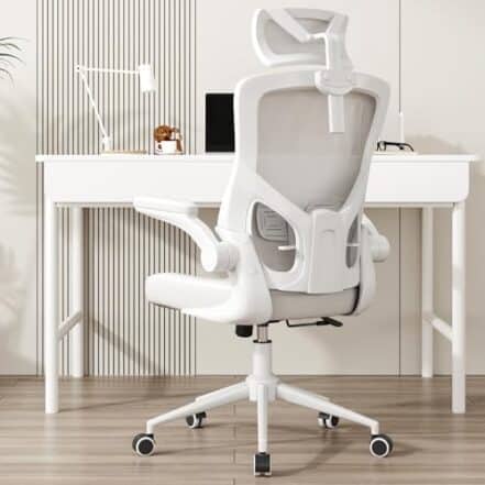 , Cadeira de mesa ergonômica de malha, cadeira de computador com encosto alto - encosto de cabeça ajustável com braços flip-up, suporte lombar, cadeira executiva giratória - Webiishop