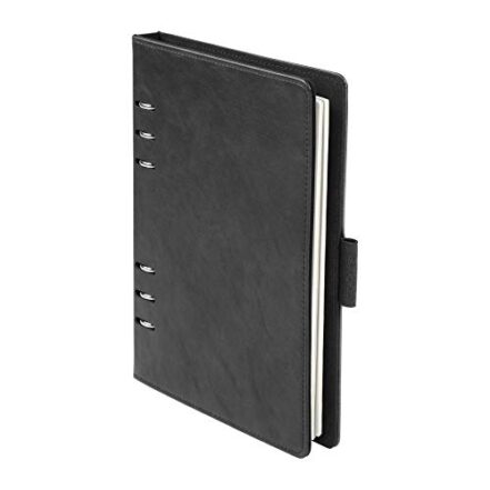 Caderno profissional Oxford de 6 anéis, 18 x 23 cm, recarregável, papel marfim, 100 folhas, capa preta de couro sintético (90004) - Webiishop