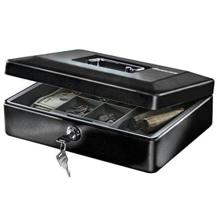 Caixa cofre SentrySafe Money Safe CB-12, com bandeja para dinheiro e fechadura com chave, preta - Webiishop
