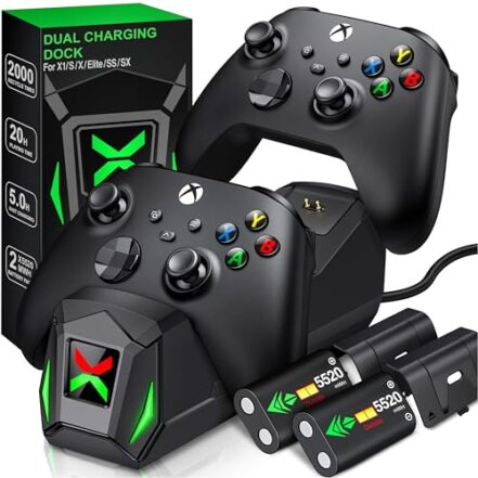 Estação de carregamento com 2 baterias recarregáveis 2 x 2550 mAh para controle Xbox One/Series X|S, base de carregamento dupla para controle Xbox One, bateria com 4 capas de baterias para Xbox One - Webiishop