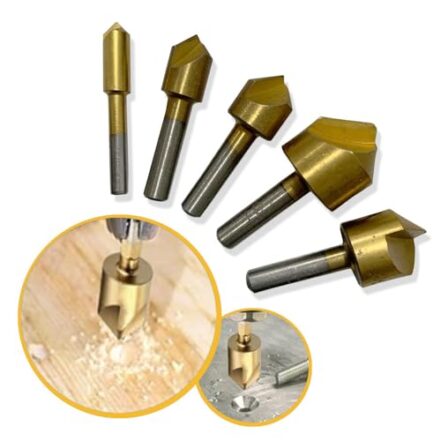 Kit 5 Brocas Escariadora Cônica Para Madeira Ferro 6 a 19mm Ferramenta Revestida em Titânio - Webiishop