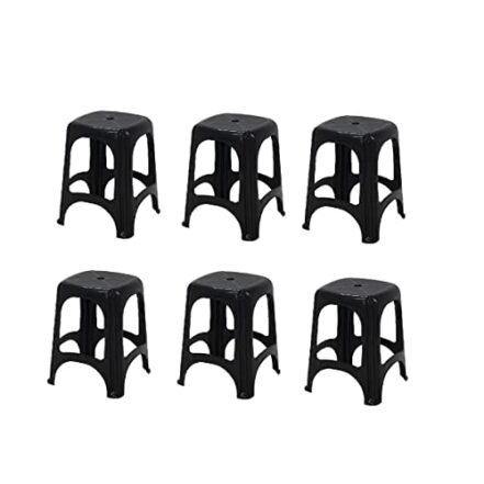 Kit com 6 Banqueta Plástica/Banco/Banquinho Niterói Tramontina em Termoplástico Pvc Preta - Webiishop