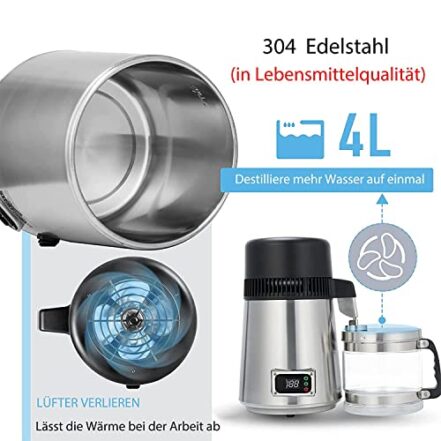 Máquina Para Fazer água Destilada 4l,Fabricante água Destilada Em Aço Inoxidável,Filtro Purificador De água Pura Doméstica 750W Com Frasco De Coleta Vidro,Temperatura Ajustável,1l/H - Webiishop