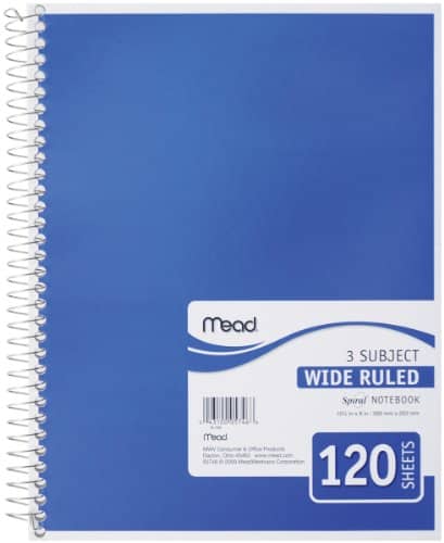 Mead Caderno espiral, 3 assuntos, 120 unidades, pautado amplo - Webiishop