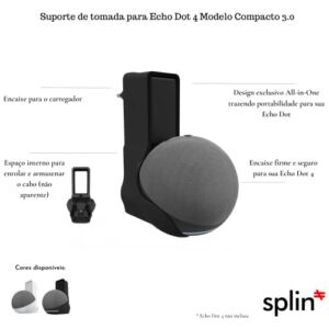 Suporte Splin All In One Tomada Para Smart Speaker Alexa Echo Dot 5 ou 4 Amazon Modelo Compacto 30 preto 0 0