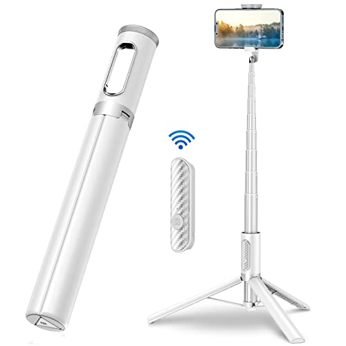 TONEOF Tripé de selfie para celular de 60 polegadas, tripé para smartphone All-in-1 com controle remoto sem fio integrado, portátil, leve, alto e extensível, tripé para telefone(branco) - Webiishop